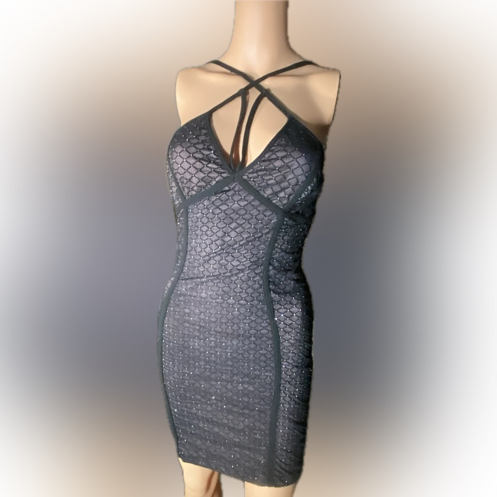 Black Mesh Sequin Bodycon Dress